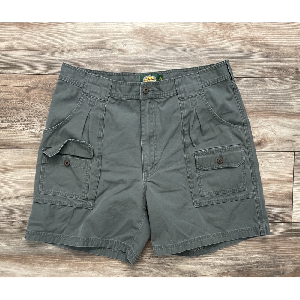 Cabela's Cargo Shorts Mens 36 Green Canvas Pockets Hiking Utility